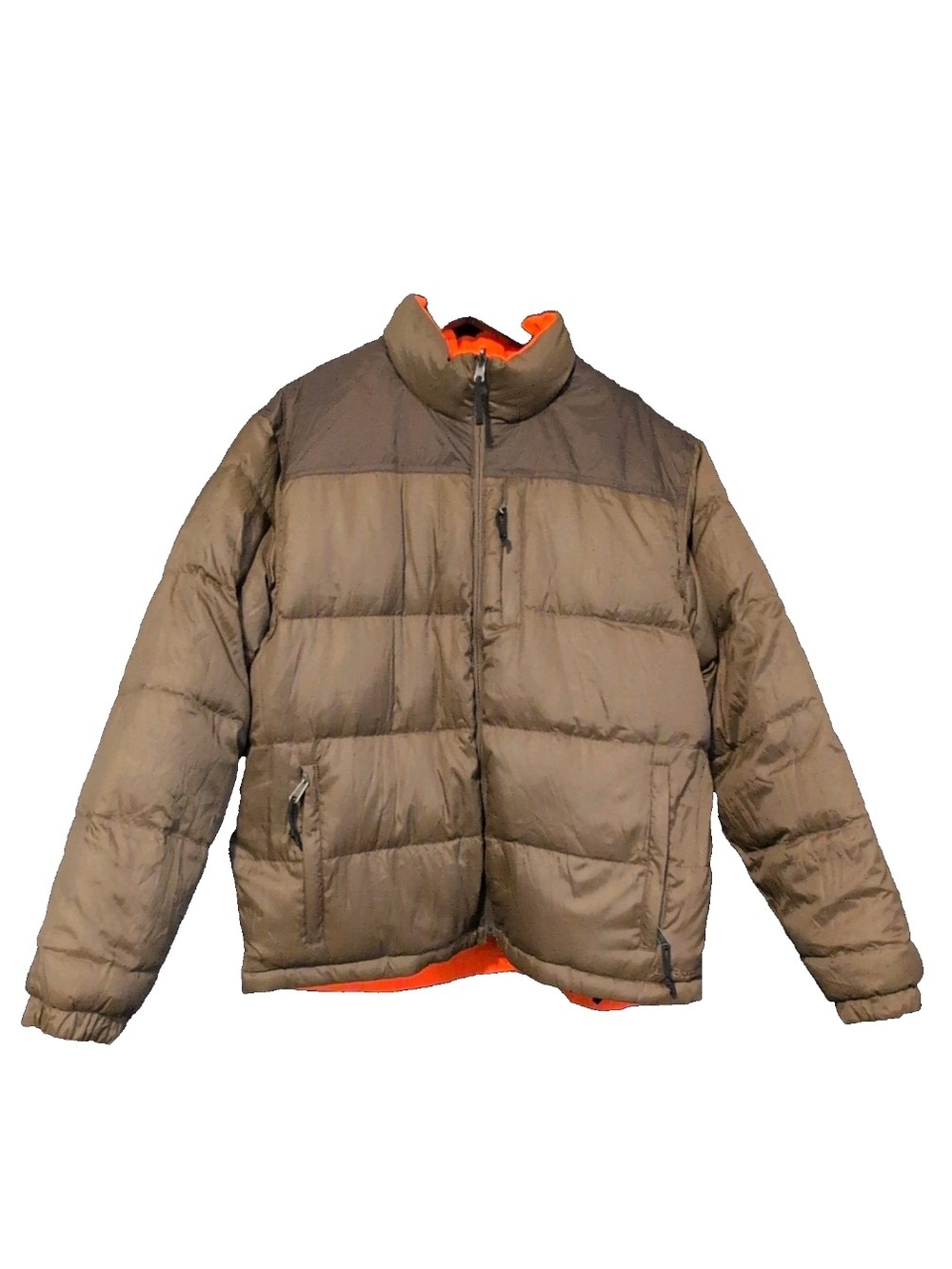 Vtg LL Bean Jacket Mens Large Goose Down Brown Orange Reversible Trail Hunting